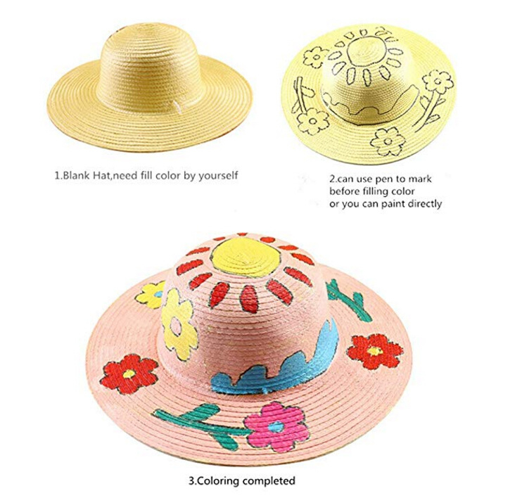 Children DIY Straw Hats Creative Art Painting Straw Hat Custom Design Beach Sun Hat Kids DIY Gifts