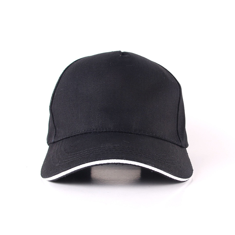 Black Baseball Cap 5 Panel Cotton Sport Hats for Promotion