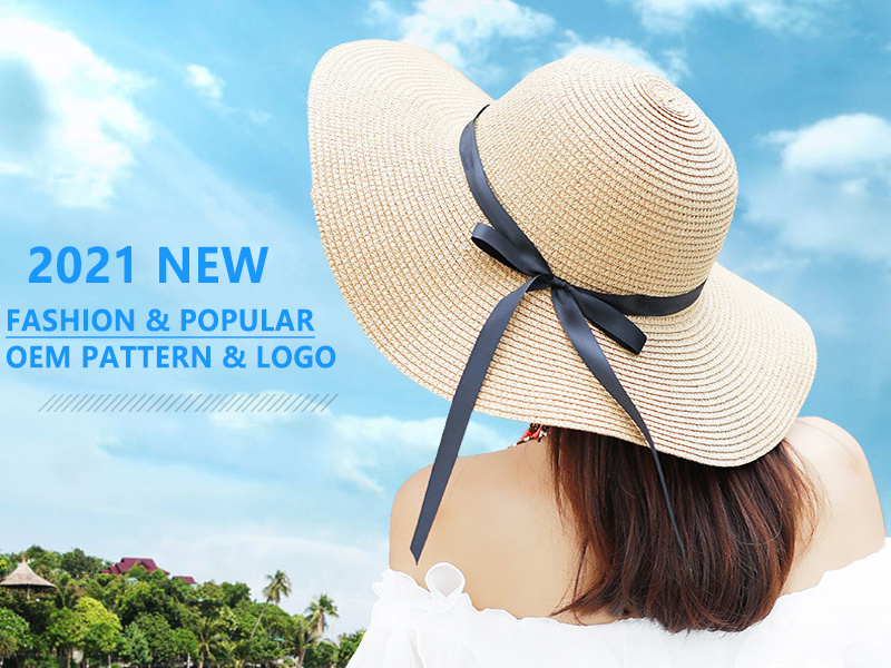 Hot Sale Round Raffia Wide Brim Straw Hats Summer Sun Hats for Women