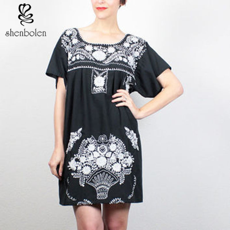 Elegant Casual Embroidery Short Sleeve Short Dress