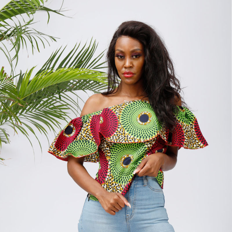 African Women's Printed Top with off The Shoulder Top