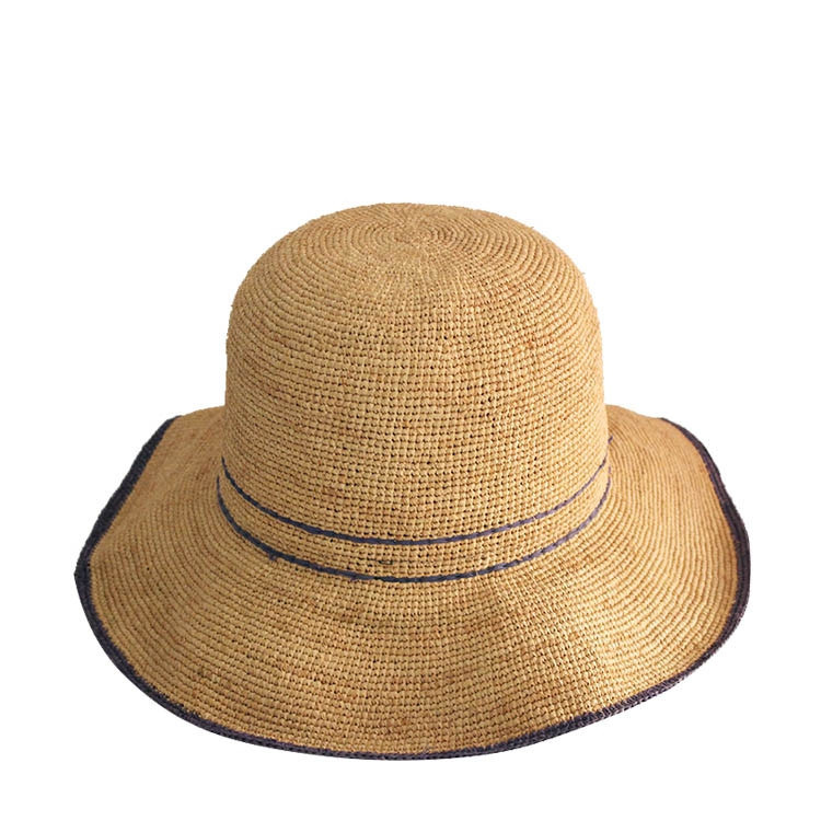 Cloche Hat Sun Hat Raffia Straw Bucket Hat with Bowknot Ribbon