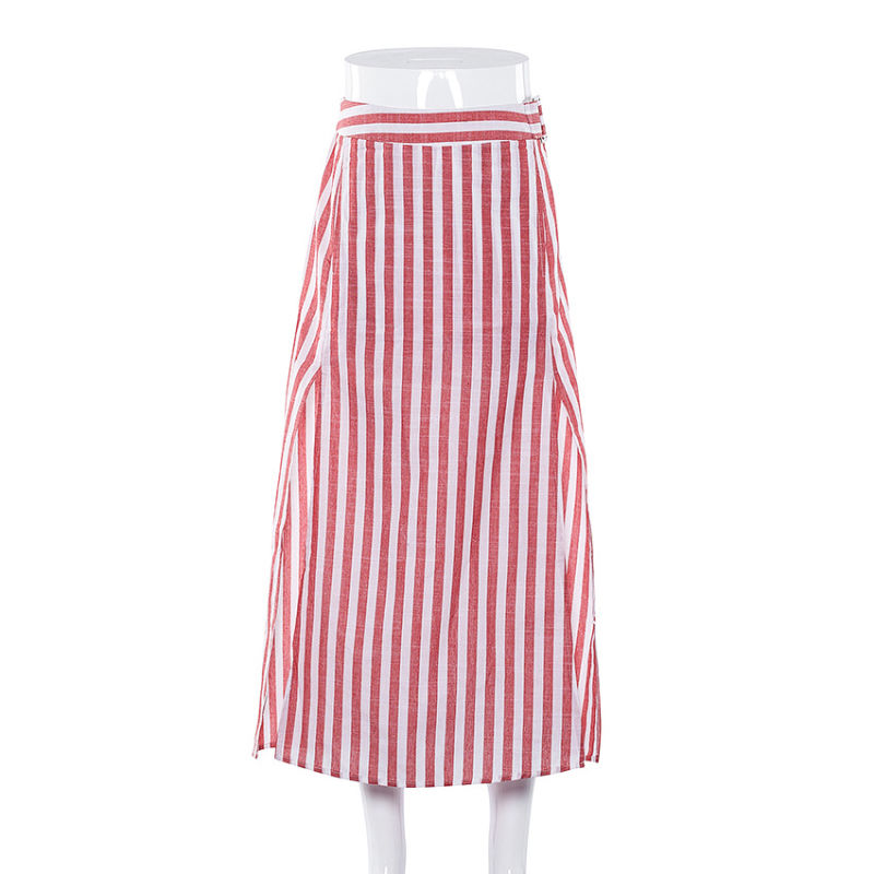 2020 Summer Red White Striped Women Summer MIDI Skirt