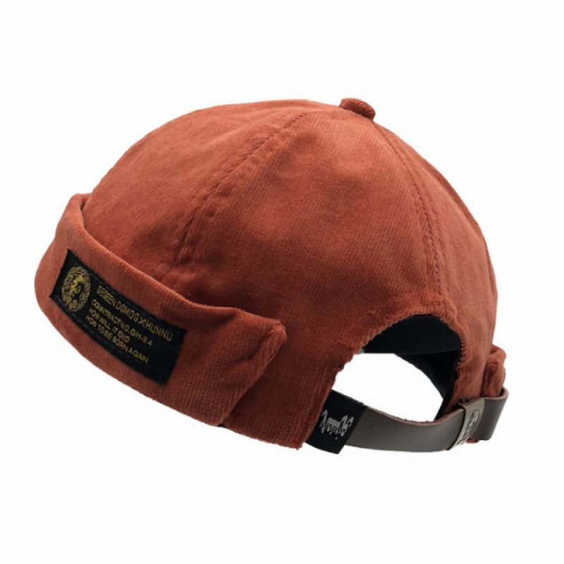 Adjustable Beanie Corduroy Rolled Cuff Brimless Baseball Cap Without Visor