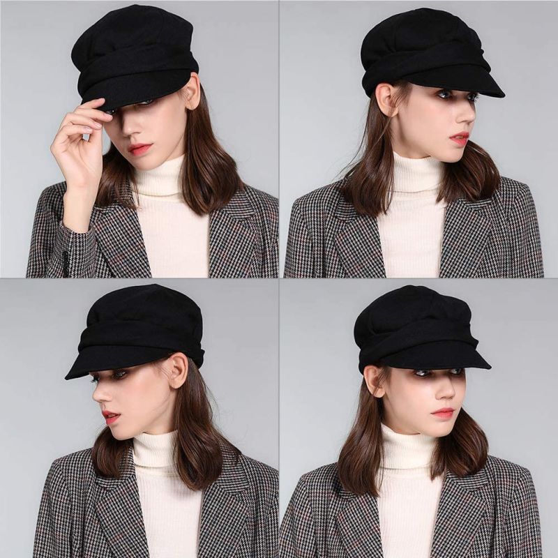 British Black Wool 8 Panel Girls Newsboy Cap Women IVY Cap Hats Custom Checked Winter Warm Beret Hats