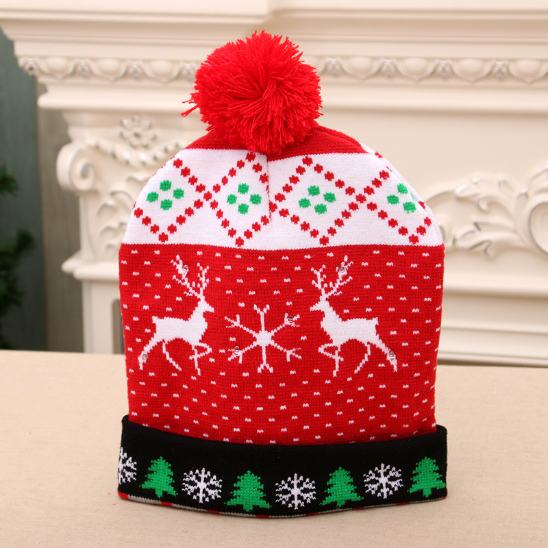 2020 Fashion Sweater Santa Hat Kids and Adults Knitted LED Christmas Party Xmas Beanie Cartoon Hats Gift