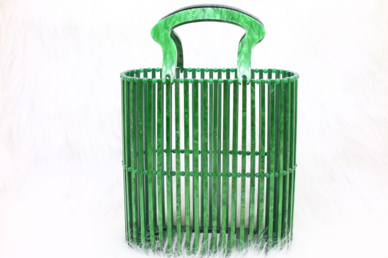 New Green Bucket Hollow Woven Women Bag Acrylic Clutch