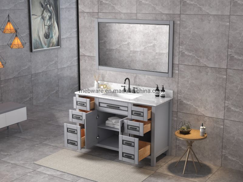 48inch Grey Vanity with Mirror Set with Marble Top
