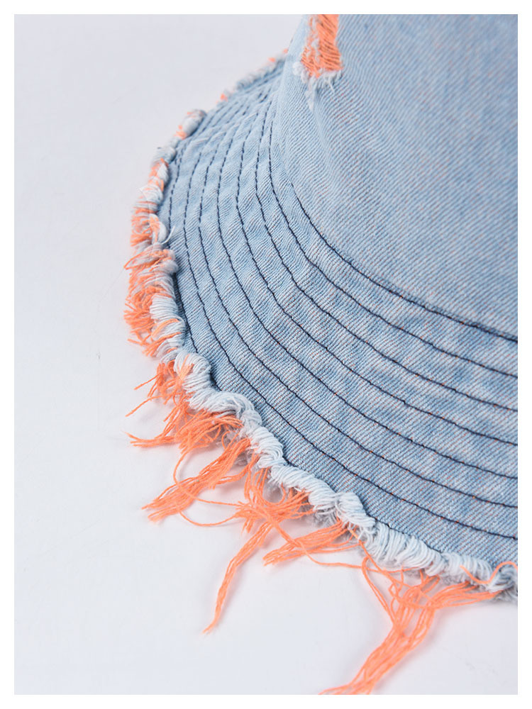 Color Ripped Denim Fisherman Hat Leisure Unfurnished Bucket Hat Couple Sun Hat