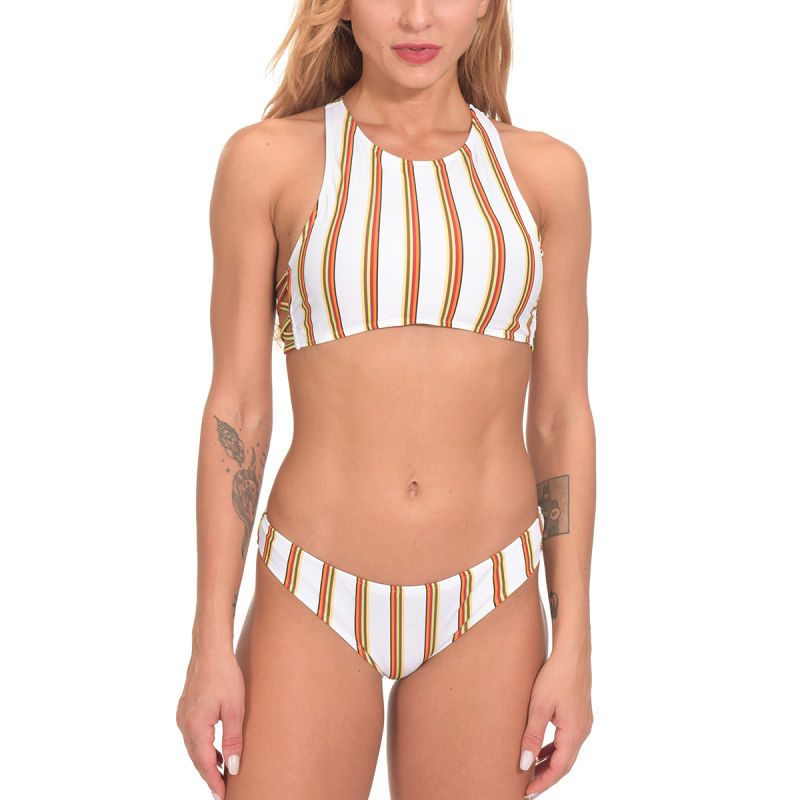 Sexy Striped Print Two Piece Padded Women Bodysuit Beach Swimsuit