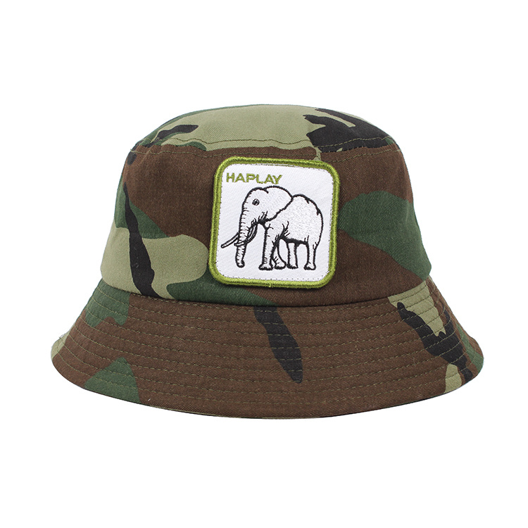Custom Cotton Camo Hat Bucket Hat with Animal Patch Label