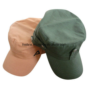 Brushed Light Canvas Military Hat with Metallic Embroidery
