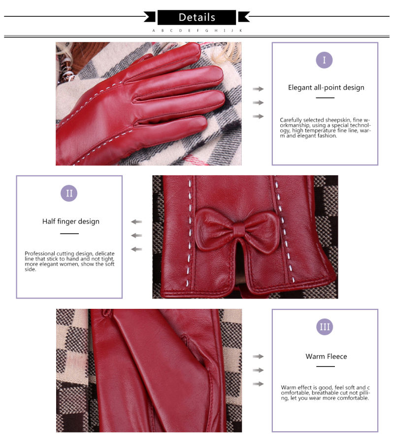 Ladies Leather Glove Ws2002 Wholesales Fashion Winter Sheepskin Leather Diving Warm Gloves for Women