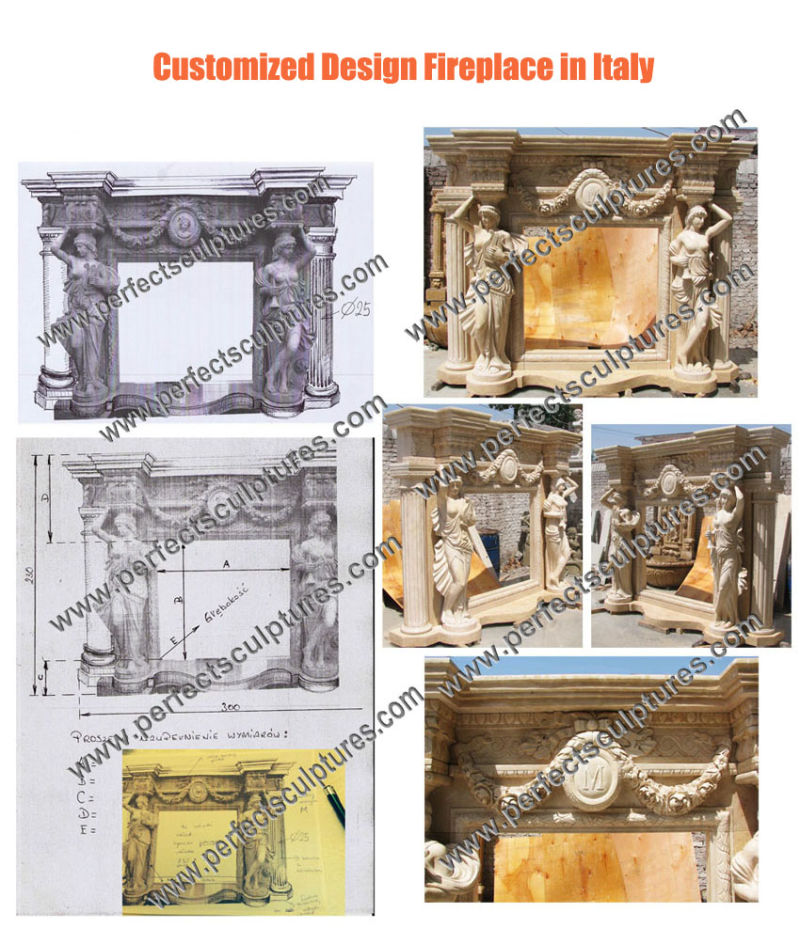 Great Large White Stone Marble Fireplace with Double Overmantel (QY-LS021)