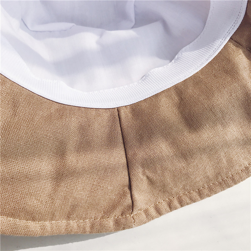 Pure Color Cotton and Linen Flat Top Ruffle Fisherman Hat Summer Sunhat