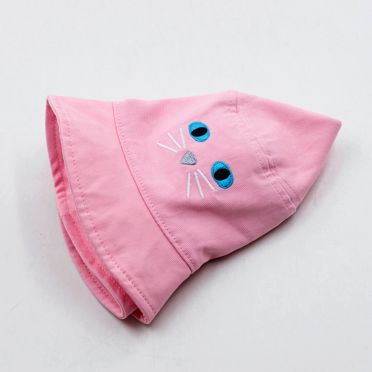 Foldable Summer Cartoon Bucket Reversible Embroidery Hat for Children