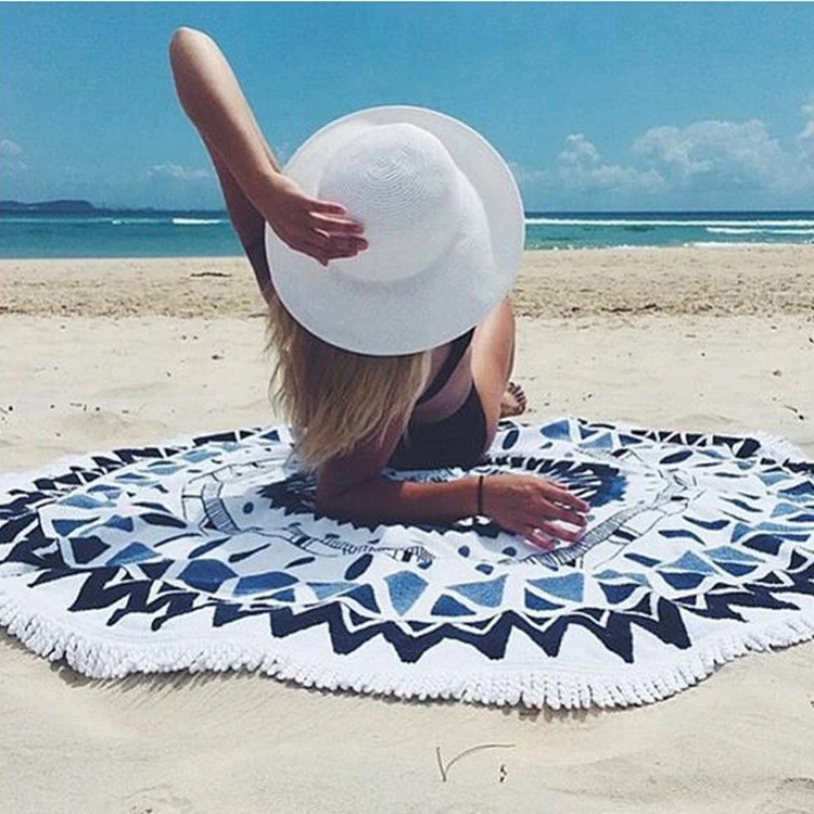 Large Microfiber Terry Fashion Popular Beach Round Towel with Tassel Fringe