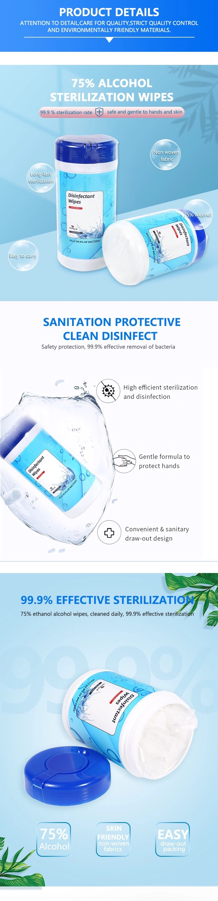 Disinfectant Wipes Surface Dispenser Kills 99.9 OEM for Hands