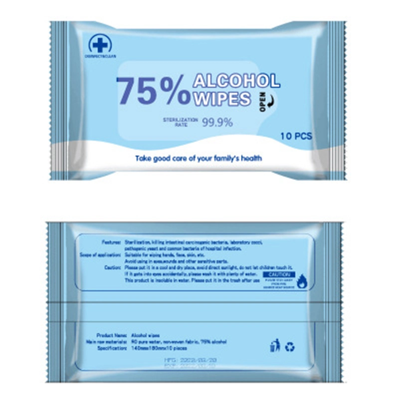 Wholesale 10 Pieces of Portable Wet Wipes 75% Alcohol Wipes Sterilized Bag Wet Wipes