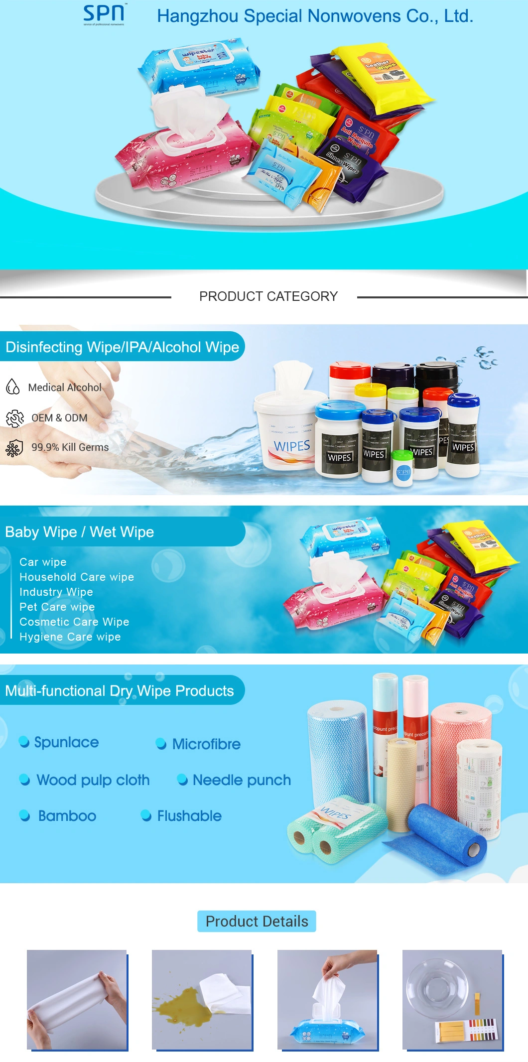 Special Nonwovens 99.9%Water+0.1% Soybean Extract OEM Flushable Baby Wipes MSDS and Disposable Dish Wipes