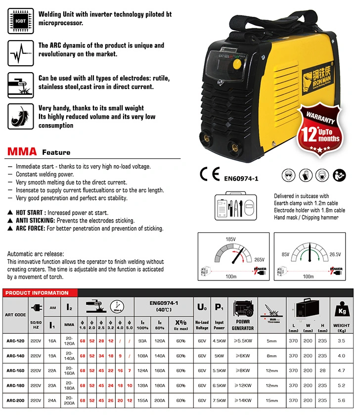 Plus Series DC Inverter MMA Welding Machine Zx7-180 MMA Welder 180AMPS