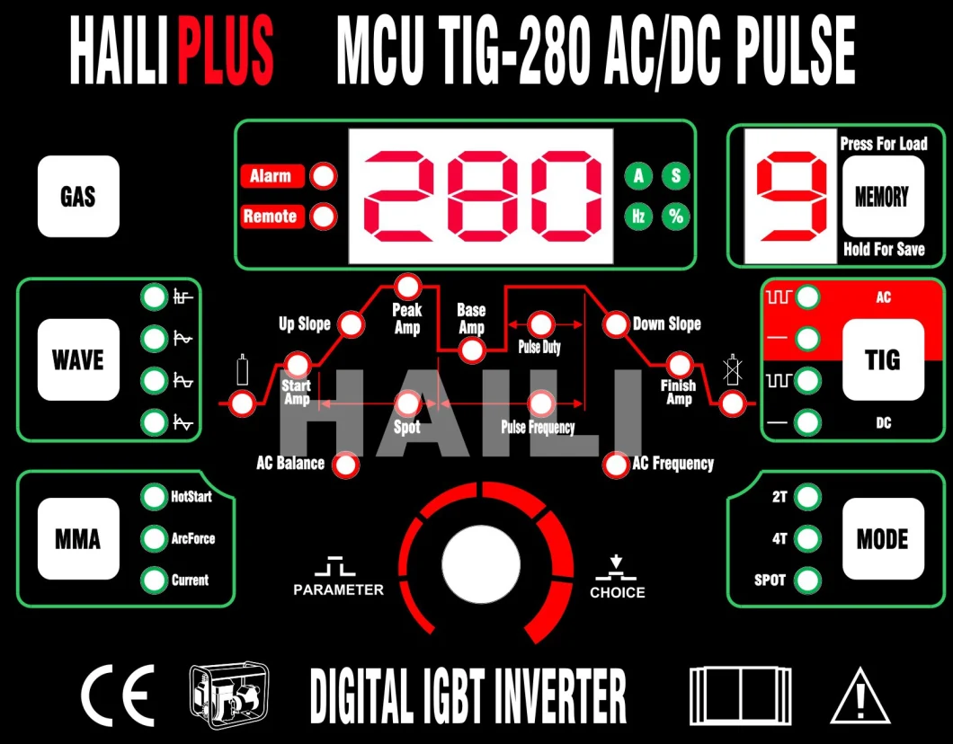 Inverter IGBT MCU AC/DC Pulse TIG/MMA Welder Industry Welder 280A