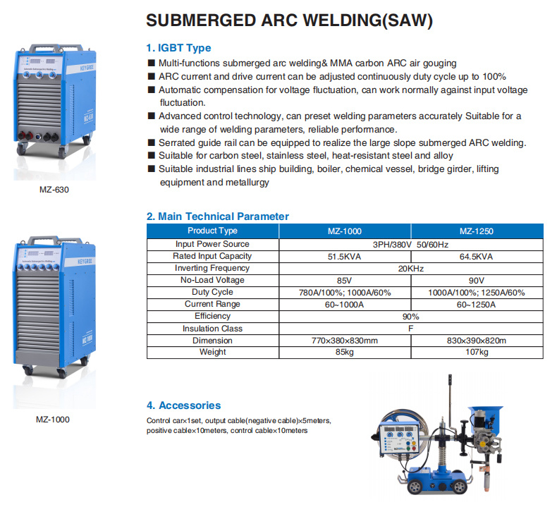 Keygree IGBT Inverter Automatic Submerged Arc Welder Mz-1000 Welding Machine