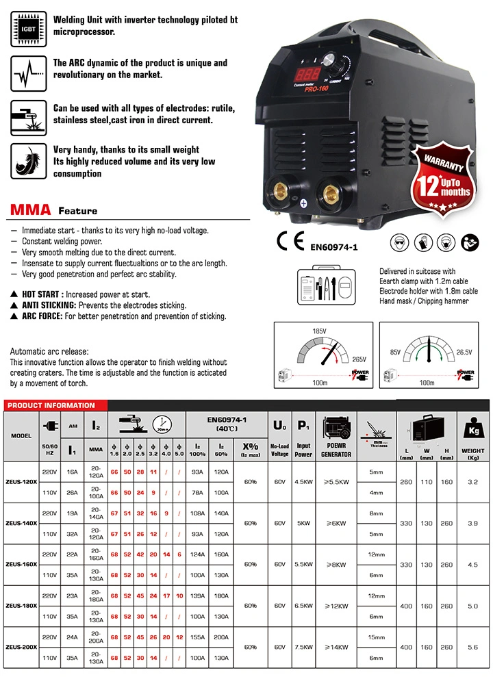 CSA Approved 160A 110V/220V Inverter Arc Welding Machine (MMA-160X)
