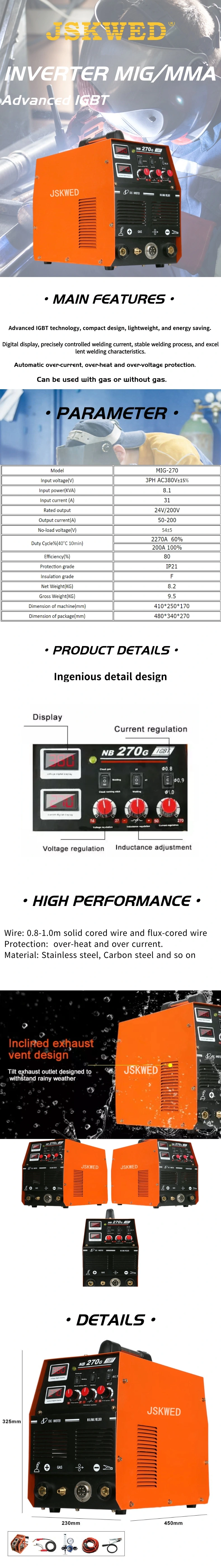 Portable Synergic Inverter IGBT Welder MIG Mag TIG MMA 200 CO2 Gas Welding Machine