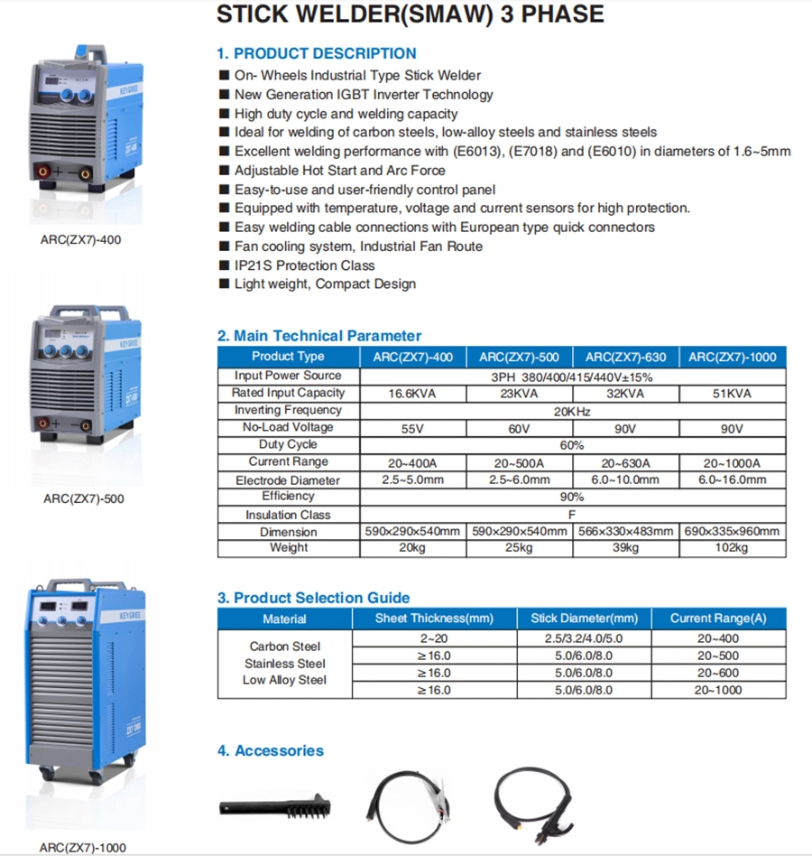 IGBT Arc/MMA/Zx7 Series 400/500/630/1000A Portable Welder Inverter Welding Machine