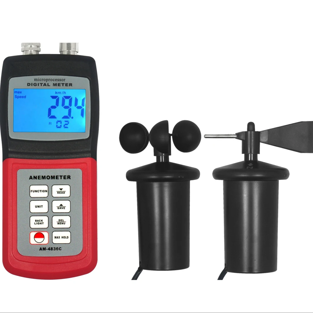 Multi Anemometer, Wind Direction, Air Velocity, Wind Speed Meter, Thermometer, Anemograph, Weather Analysis Am-4836c,4-Digit LCD Precision Thermistor 3 Cup Anem