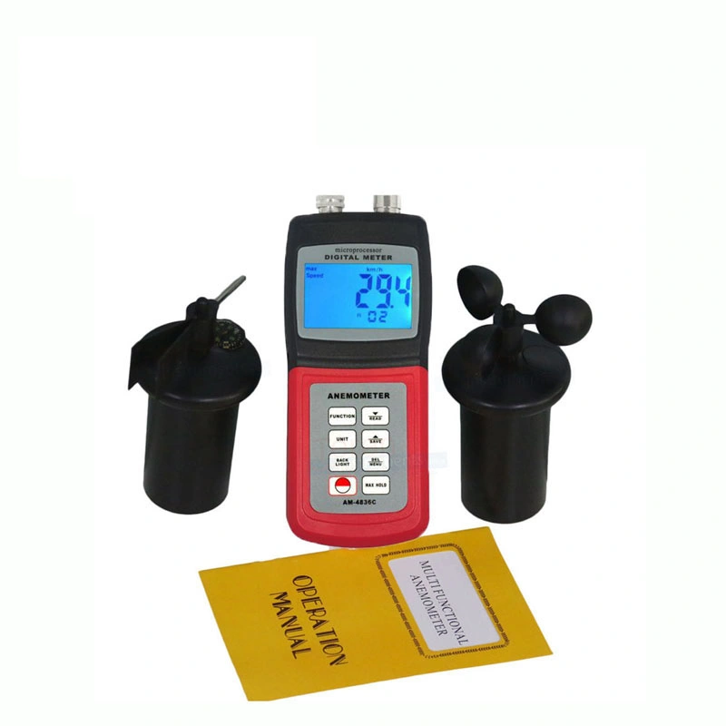 Multi Anemometer, Wind Direction, Air Velocity, Wind Speed Meter, Thermometer, Anemograph, Weather Analysis Am-4836c,4-Digit LCD Precision Thermistor 3 Cup Anem