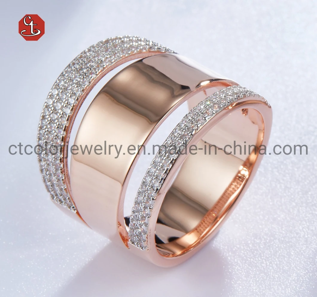 Hot Sale fashion Jewelry Chain Strip Design Cubic Zirconia Silver or Brass Ring Fashion Eternity Ring
