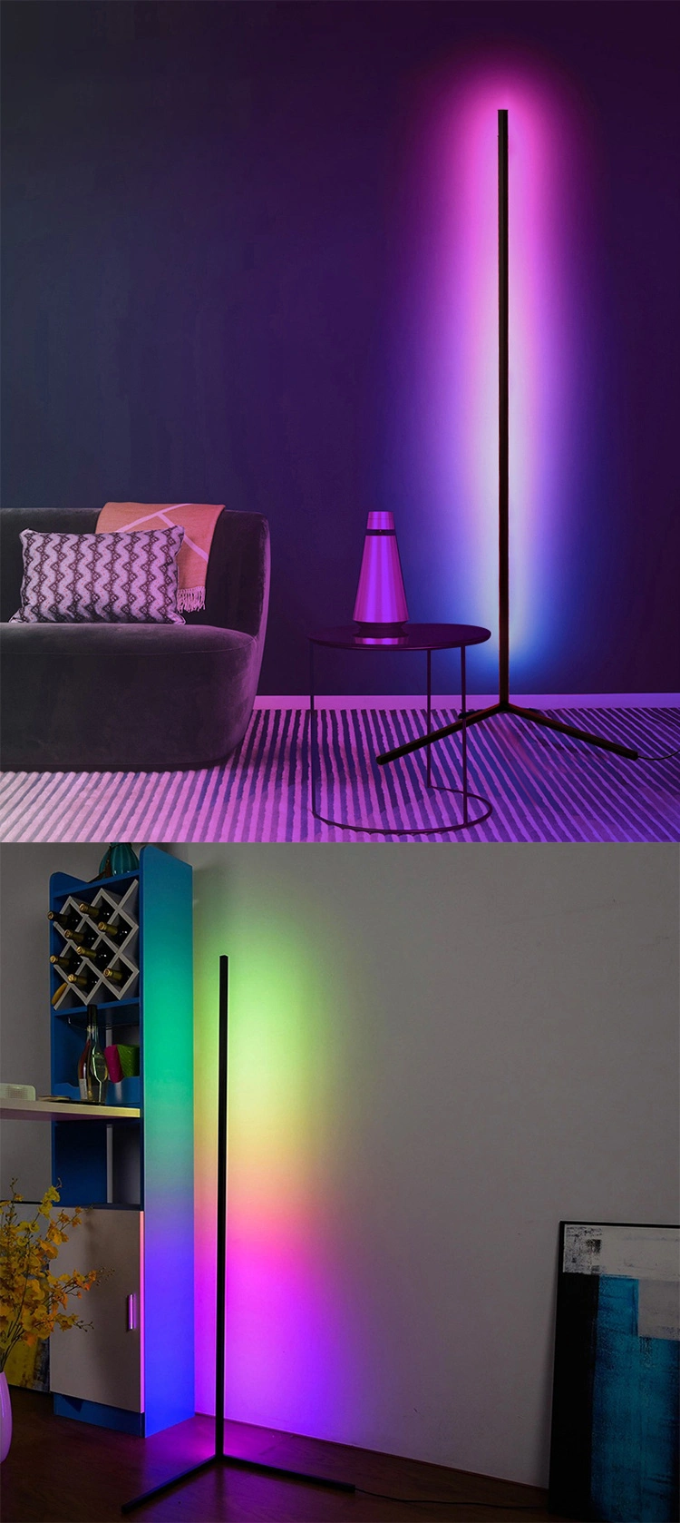 LED Light RGB Tripod Corner Floor Lamp for Living Room