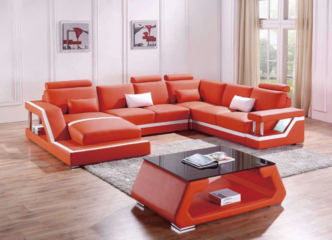 Deluxe Italian Leather Modular Sofa with Atmosphere Lamp