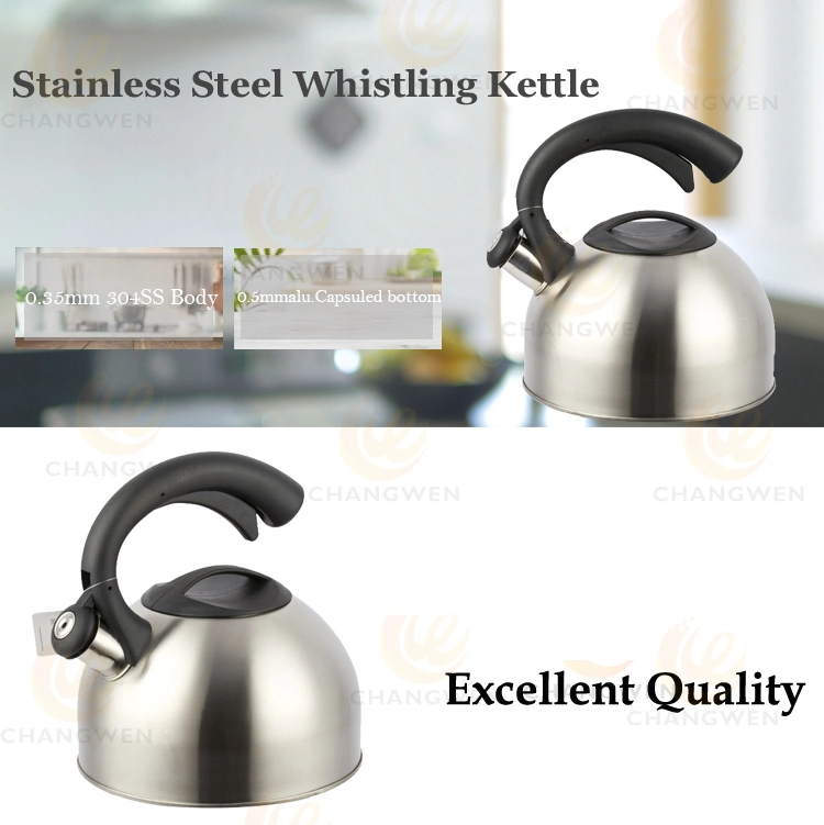 2.5L/3L Stainless Steel Whistling Water Kettle Water Pot Fixed Black Bakelite Handle