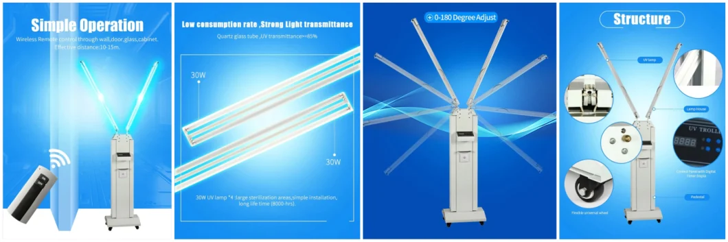 Medical Grade Four Tubes UV Disinfection Lamps UV Lamp Trolley with 12months Warranty