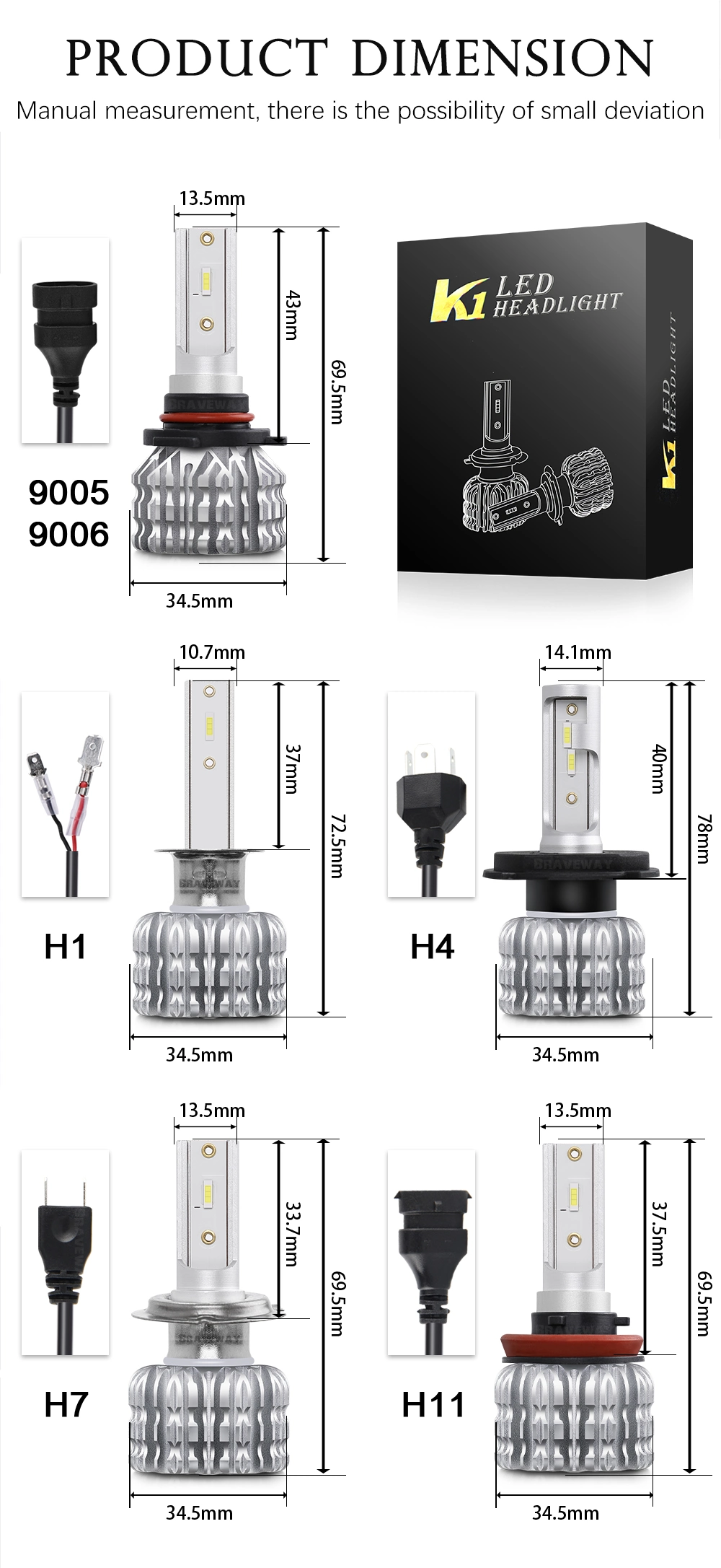 H1 LED Headlight Kit H4 LED H7 H11 Hb3 Hb4 9005 9006 12V Car Lamps 6500K LED Bulbs Auto Fog Light 12V No Fan Fog Lamps