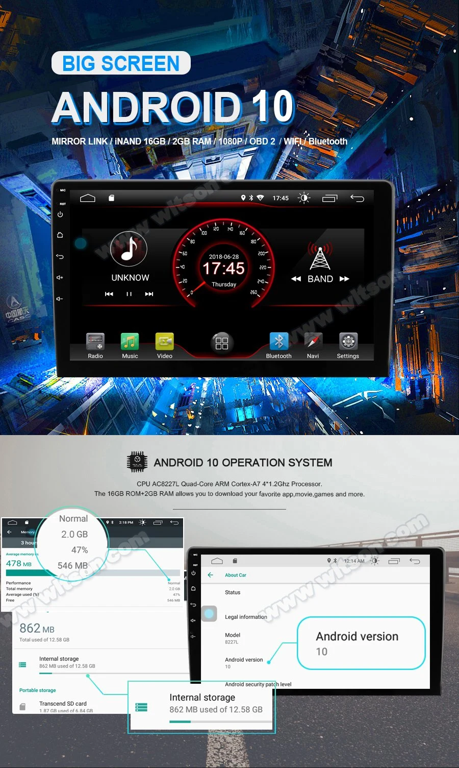 Witson Android 10 Car Auto Radio DVD GPS for Hyundai Tucson IX35 2018 Car DVD Player