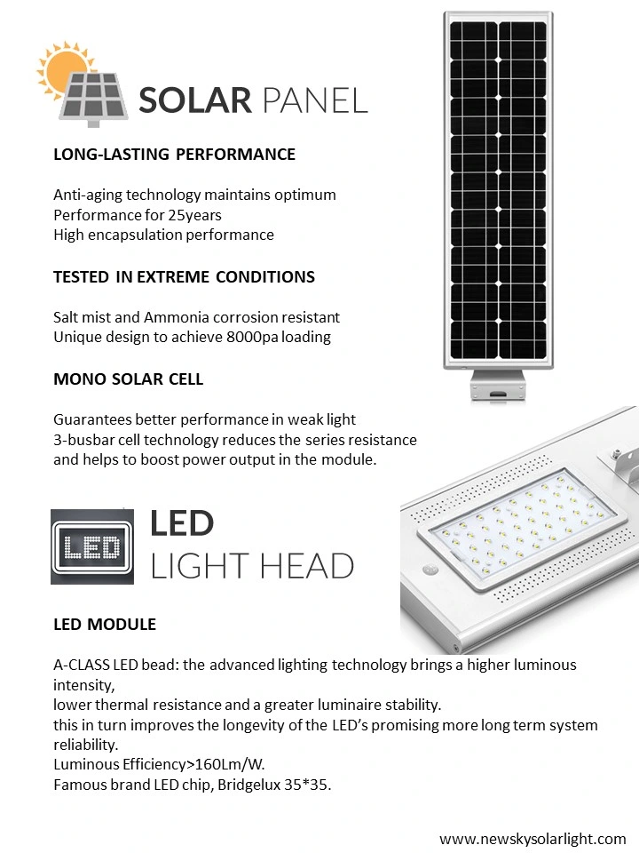 Mono Solar Panel 60W Lamp Outside Road LED Solar Street Light