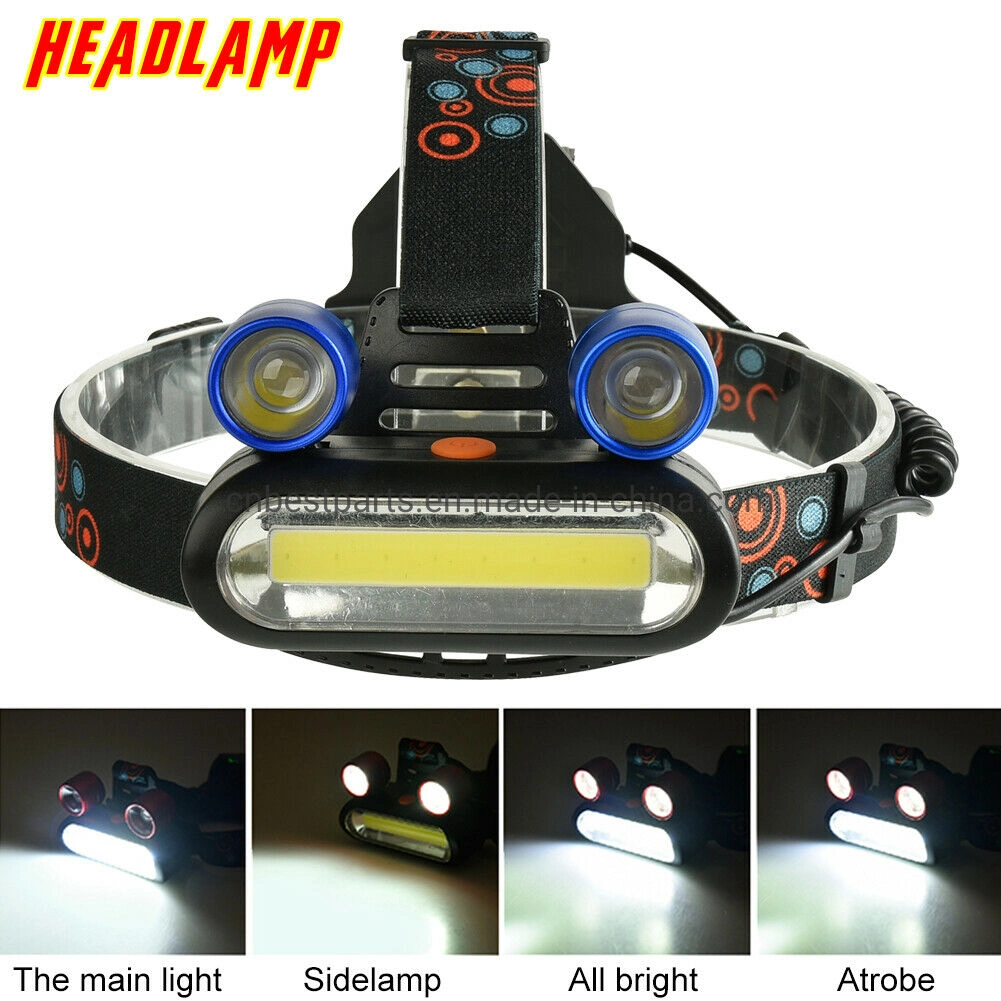 COB Motorcycle LED Headlamp LED Head Light 18650 Lamp Camping 4 Modes Lamp