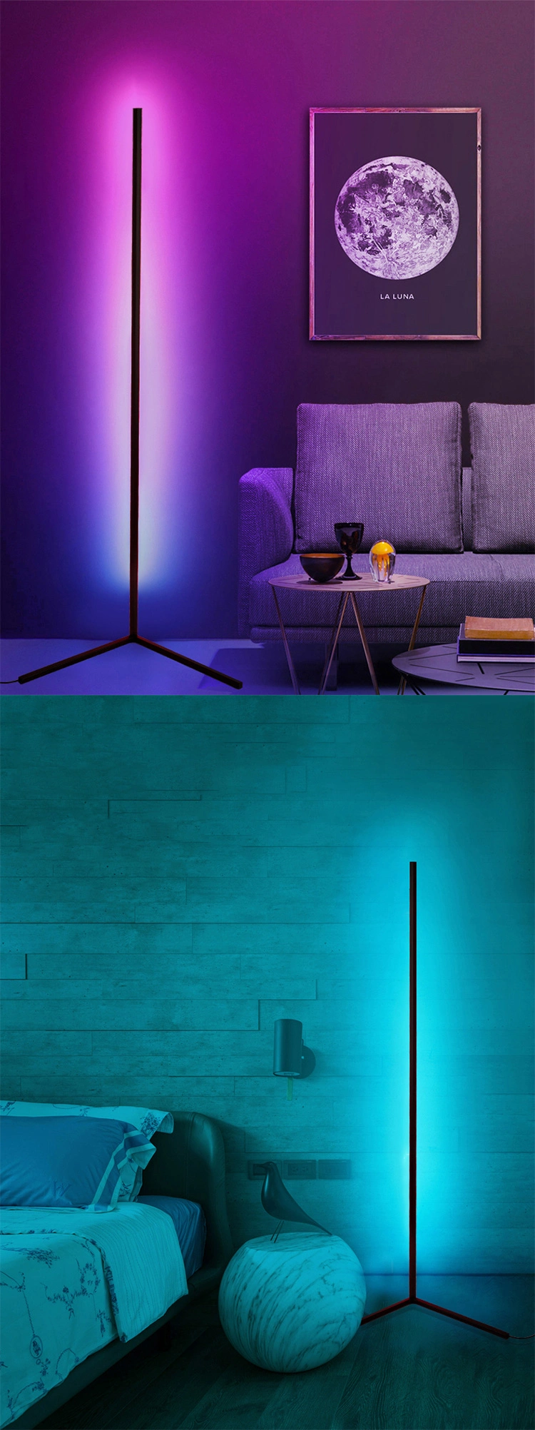 LED Light RGB Tripod Corner Floor Lamp for Living Room