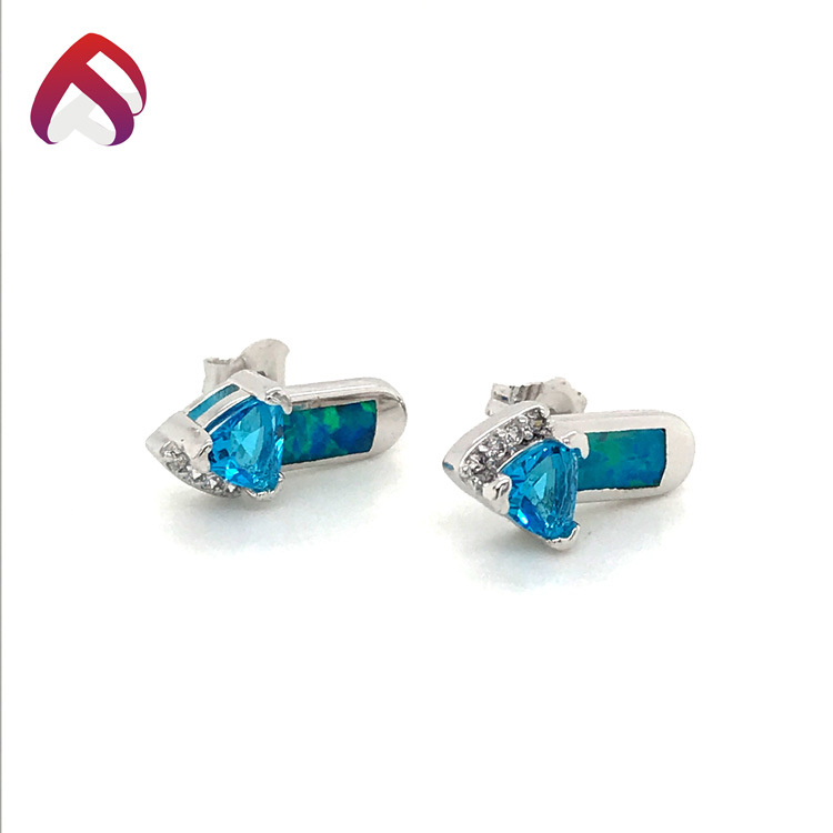 Swiss Blue Topaz Jewelry 925 Silver blue Opal Dainty Earring
