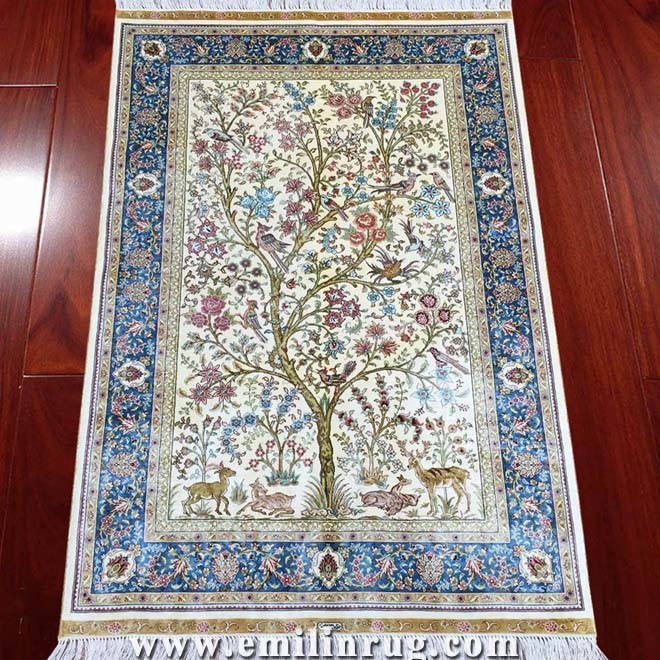 3.3X5 Tree of Life Design Oriental Persian Handmade Hand Knotted Silk Carpet Wall Hanging Rug Tapestry