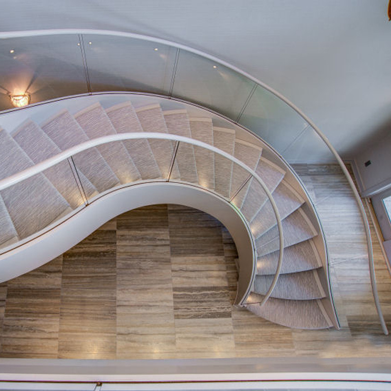 Commercial Building Lobby Marble Modern Curved Stairs for Indoor