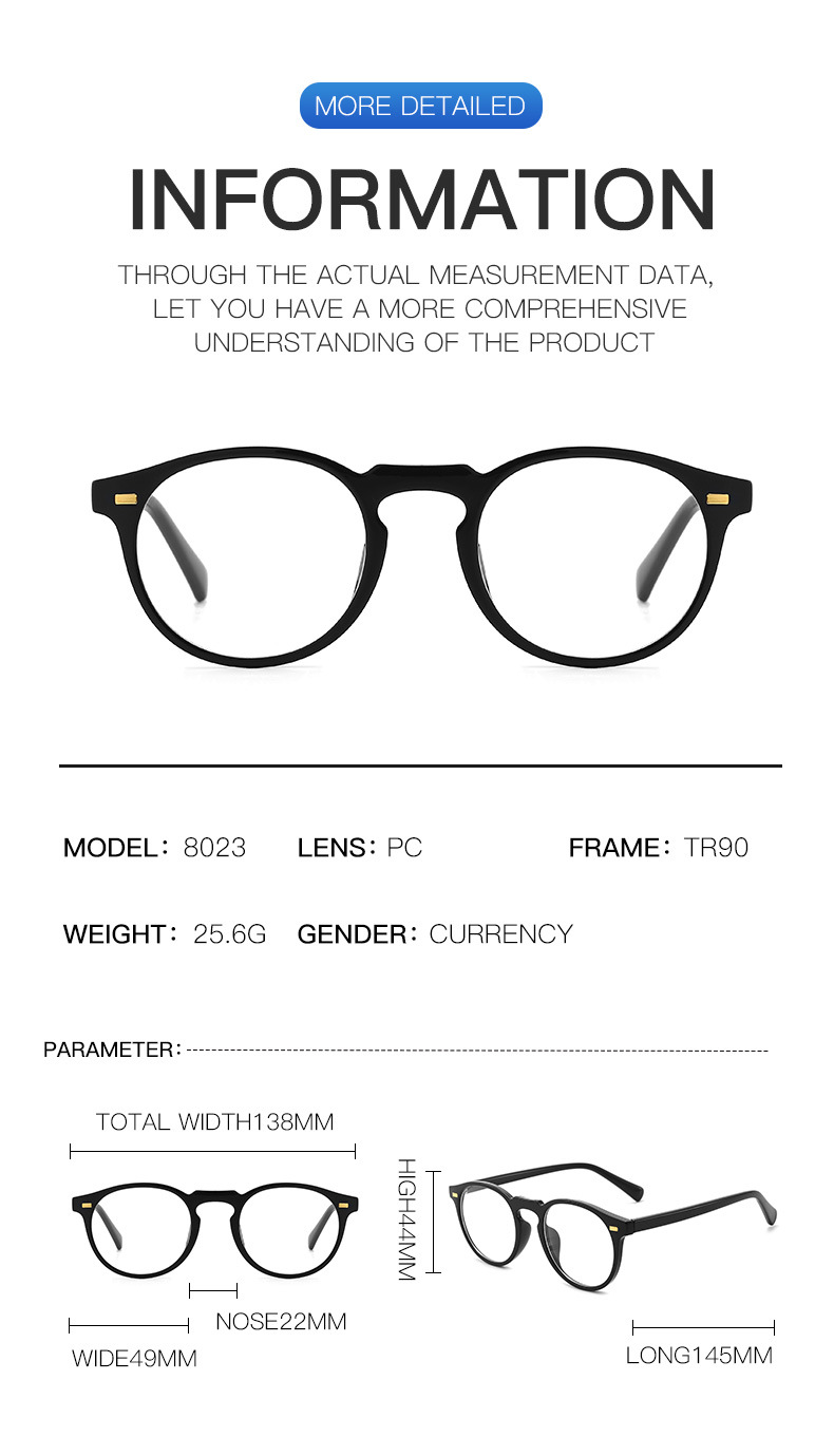 Tr90 Fashion Round Frame Blue Blocker Anti-Blue Ray Glasses