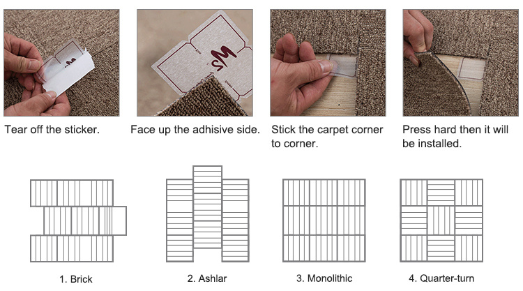 Anti-Slip Removable High Quality Washable Thick PP Printing Bitumen Carpet Tiles