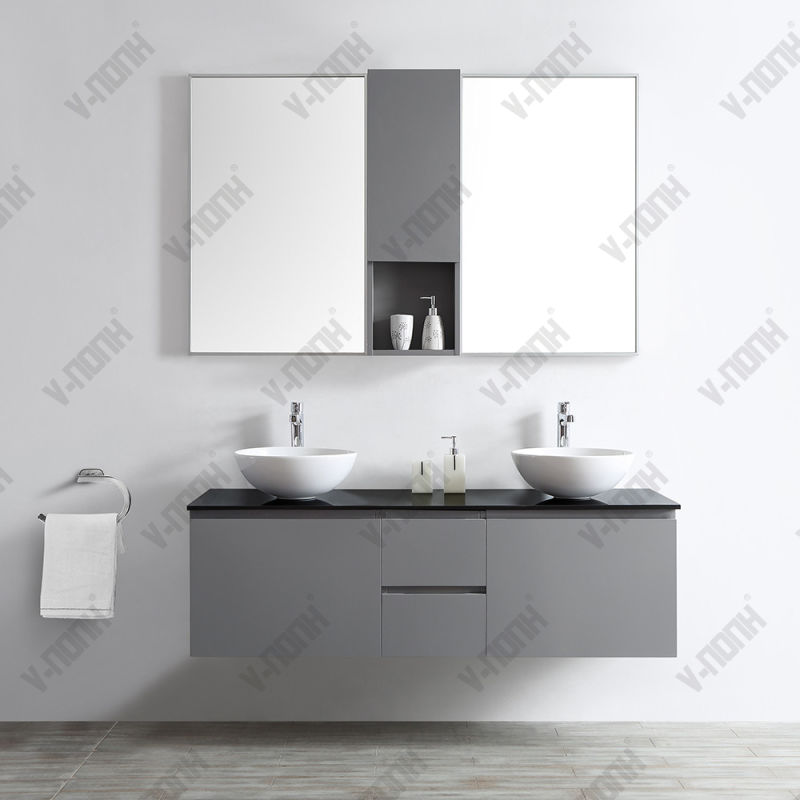 60inch Gray Hotel Style Solid Wood Bathroom Vanity