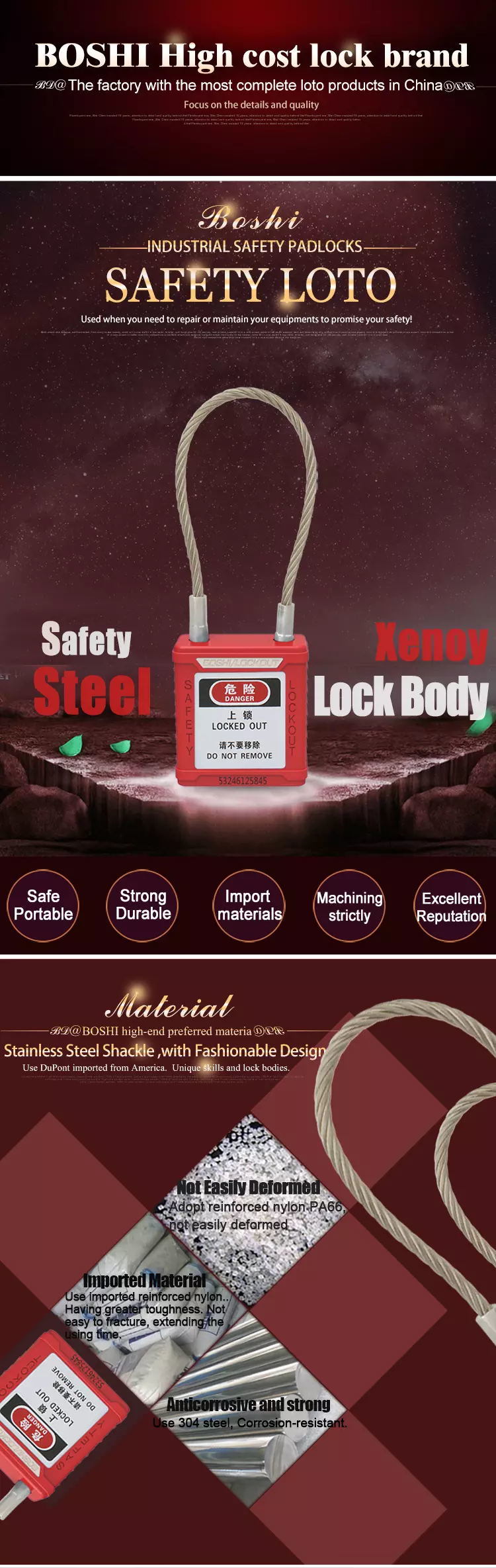 Boshi Loto Cable Industrial Safety Padlock with Master Key