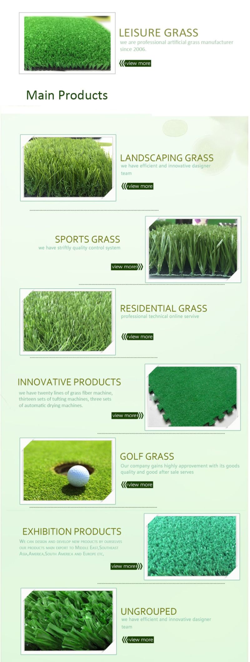 15mm Durable Artificial Grass Artificial Plant Sport Carpets for Golf Court